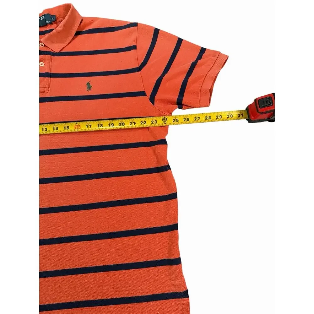 Polo Ralph Lauren Men's XL Orange Blue Striped Shirt Cotton Pony Logo